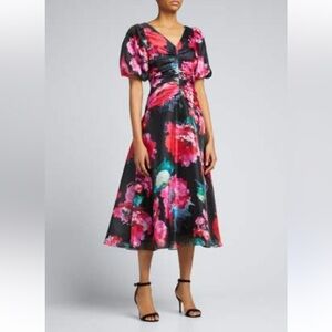 New RICKIE FREEMAN FOR TERI JON 229222 Floral-Print Organza Puff-Sleeve Dress
